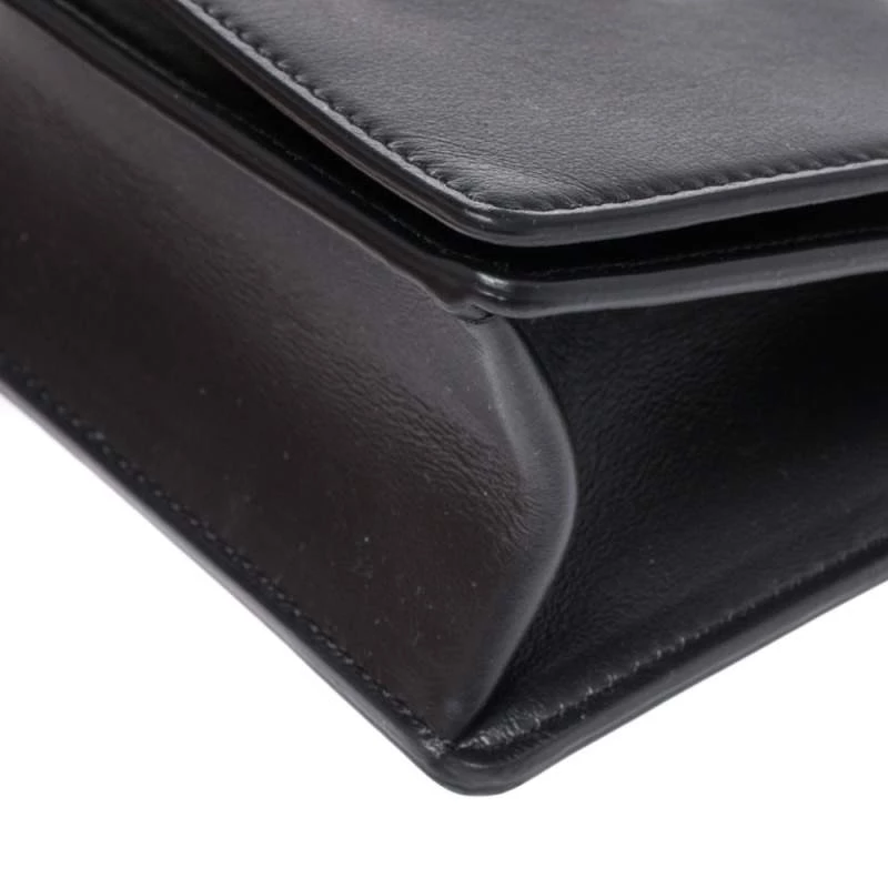 Versace Black Leather Mini Virtus Chain Wallet For Women - Image 11