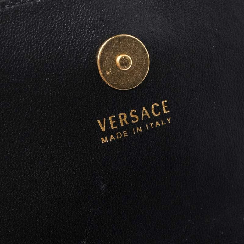 Versace Black Leather Mini Virtus Chain Wallet For Women - Image 8