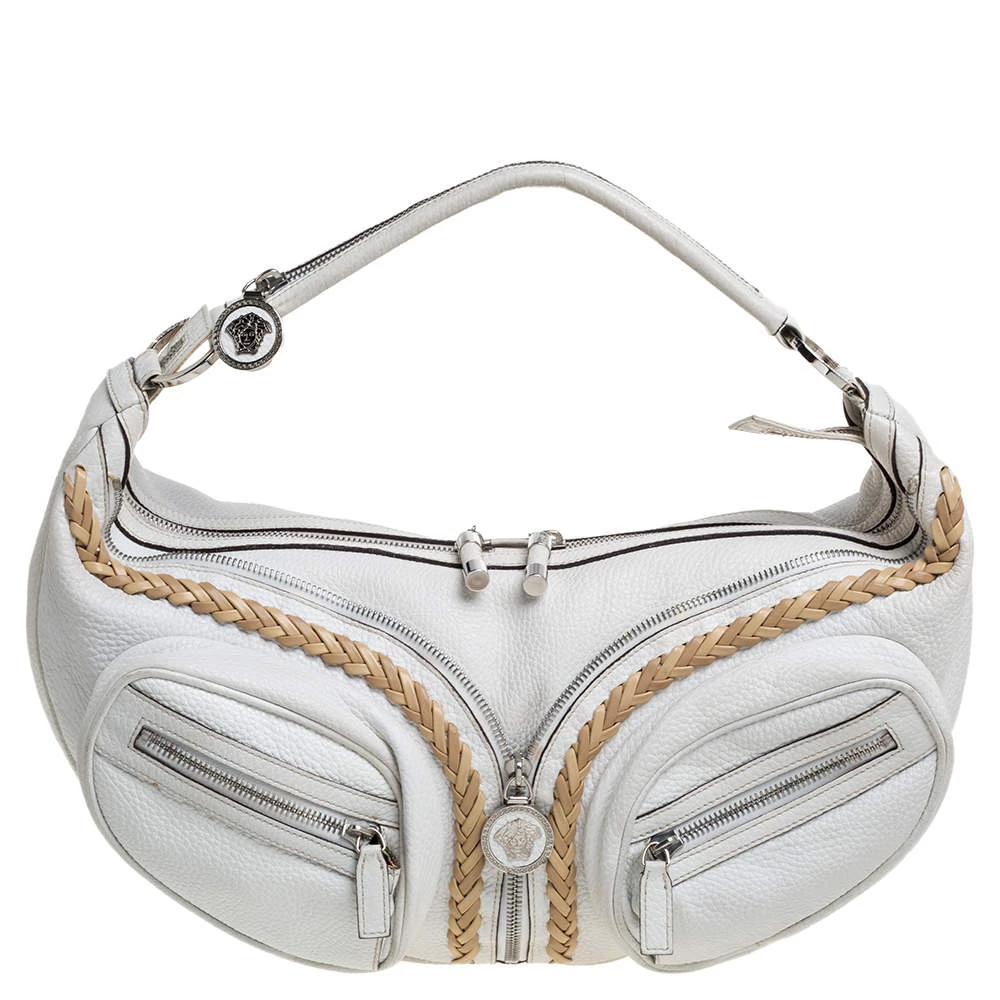 Versace White Leather Medusa Shoulder Bag For Women