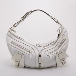 Versace White Leather Biker Hobo For Women