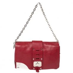 Versace Red Leather Shoulder Bag For Women
