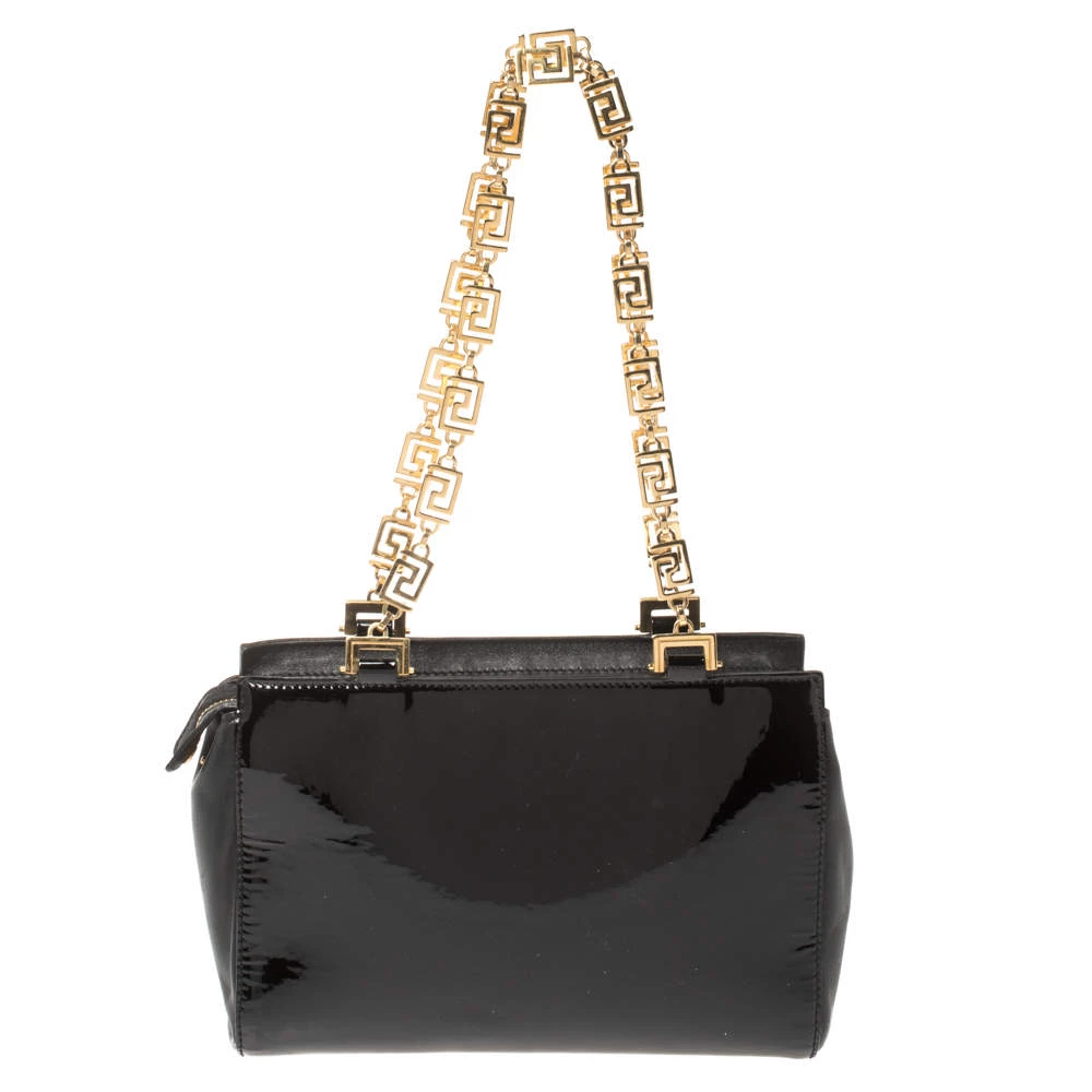 Versace Black Patent Leather Medusa Studded Chain Shoulder Bag For Women - Image 4