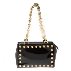 Versace Black Patent Leather Medusa Studded Chain Shoulder Bag For Women