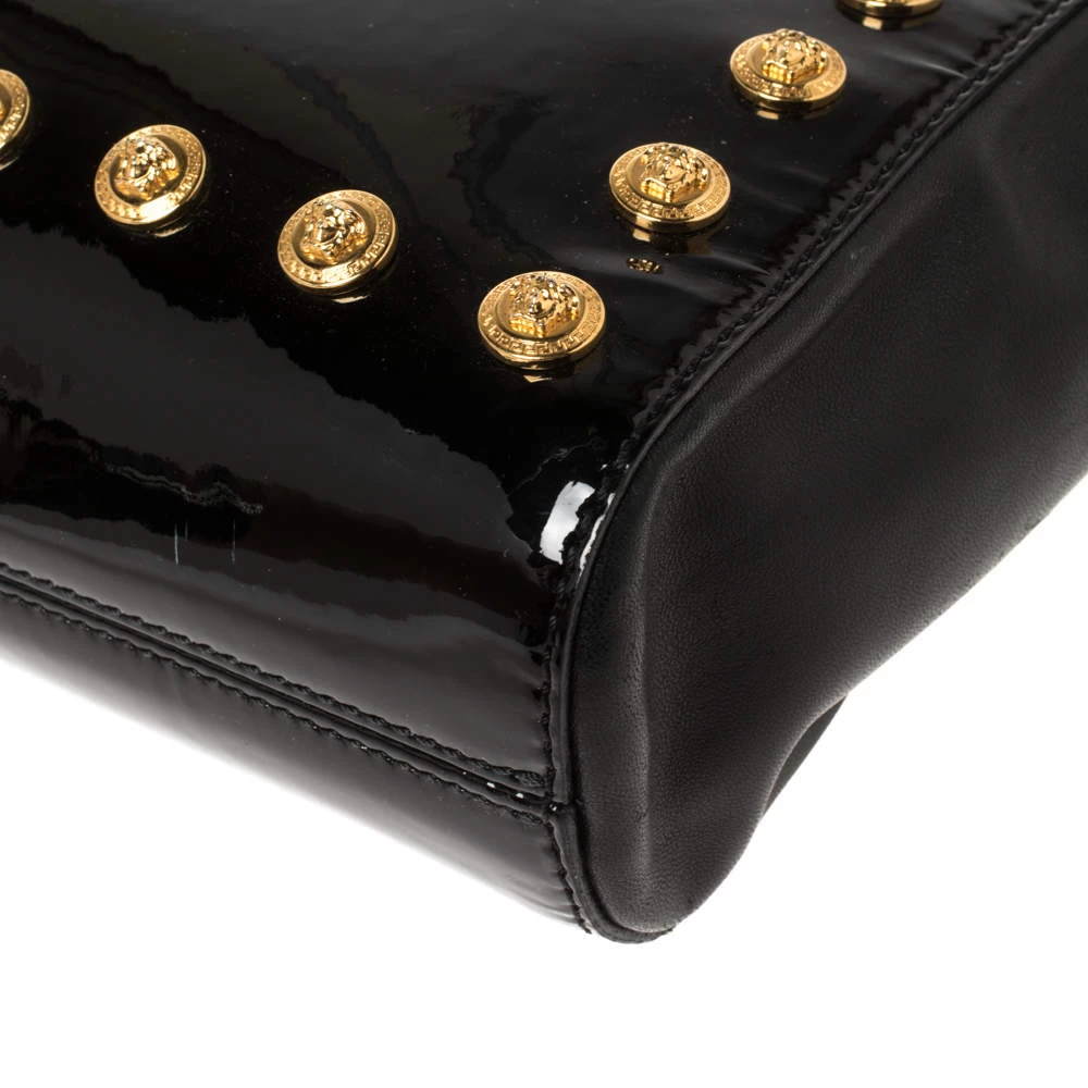 Versace Black Patent Leather Medusa Studded Chain Shoulder Bag For Women - Image 10