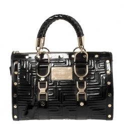 Versace Black Quilted Patent Leather Snap Out Of It Satchel For Women