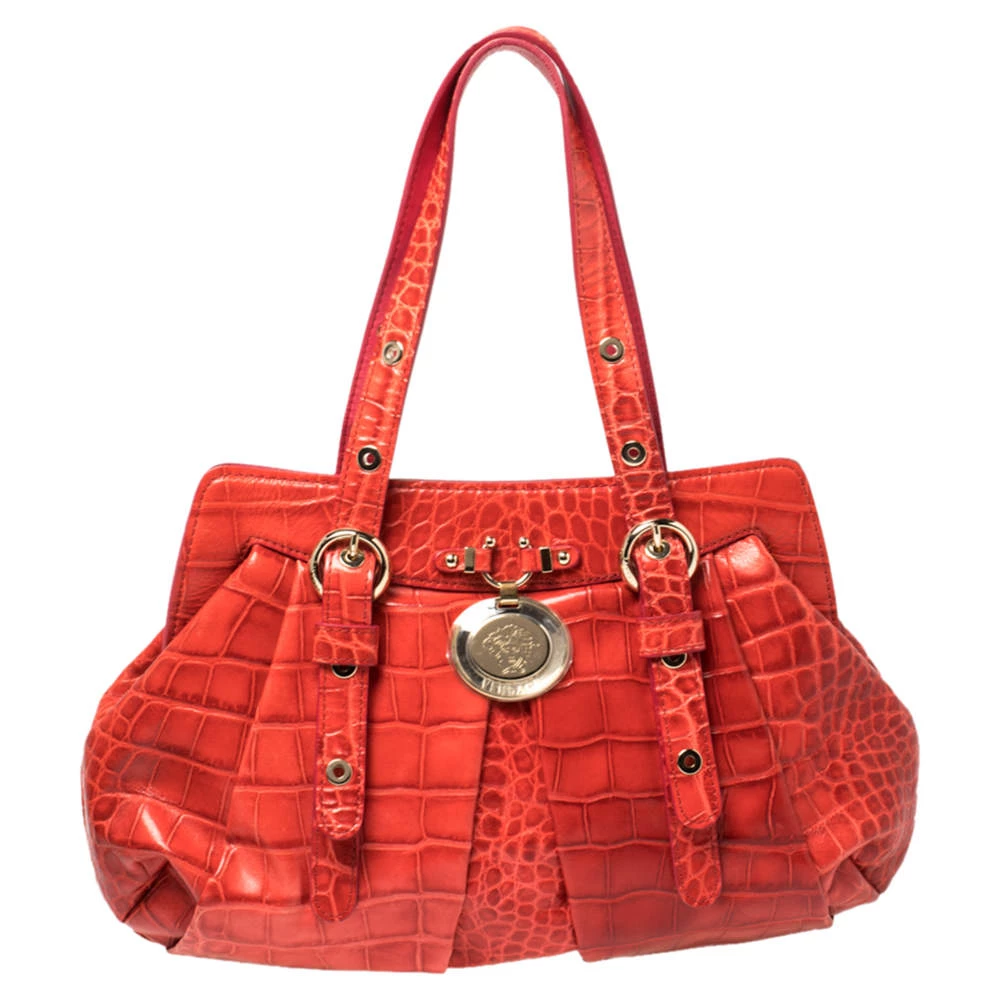 Versace Red Croc Embossed Leather Satchel For Women