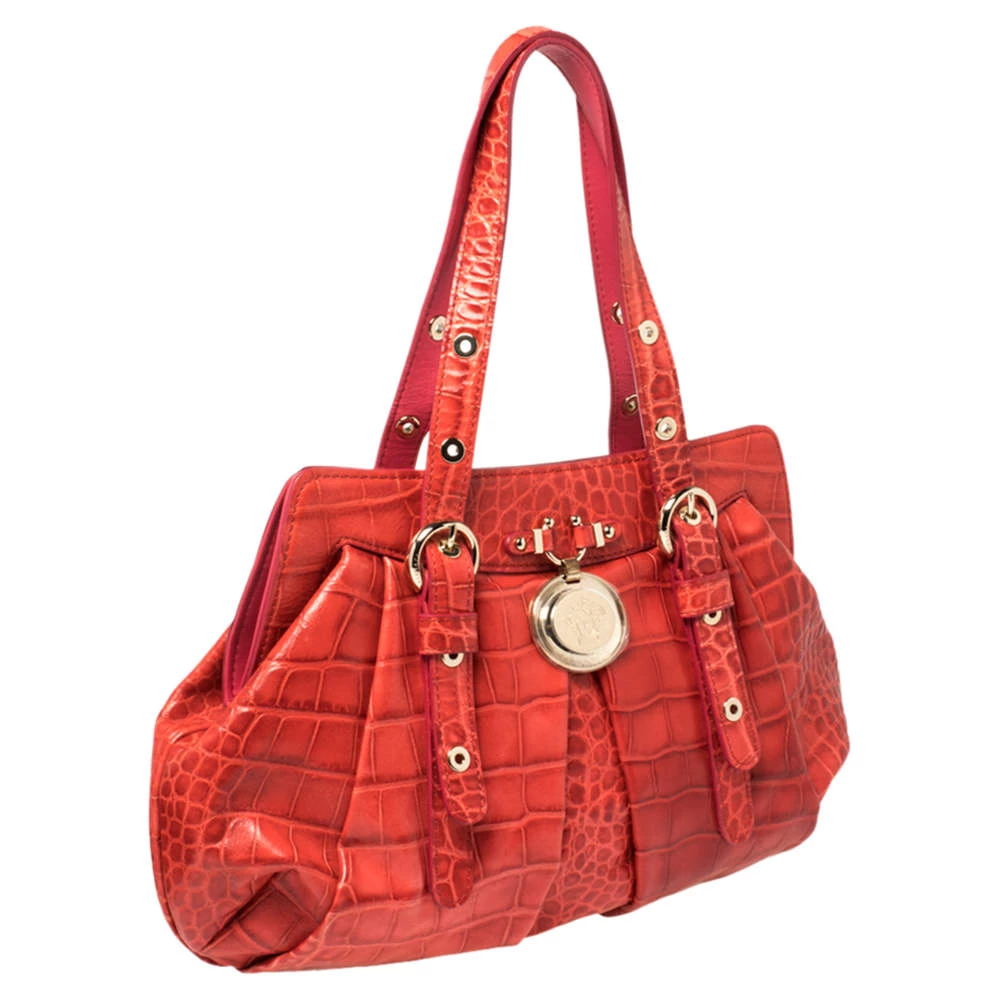 Versace Red Croc Embossed Leather Satchel For Women - Image 3