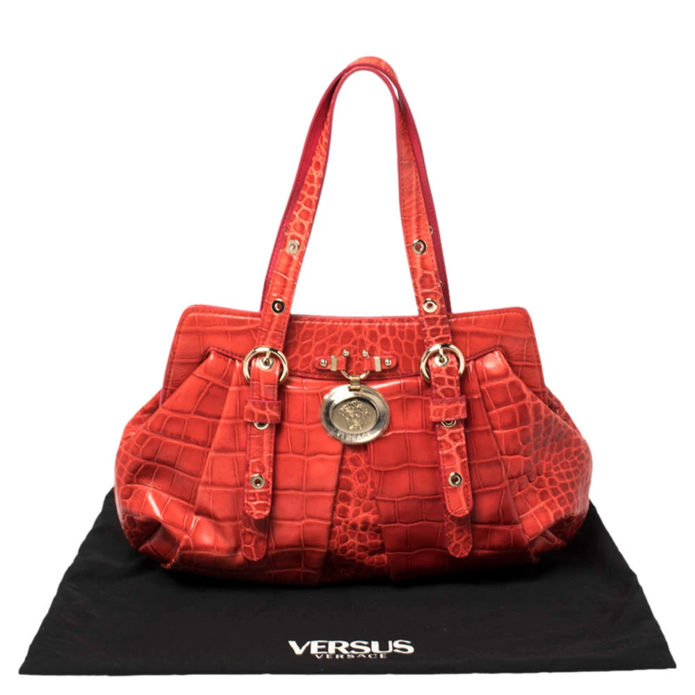 Versace Red Croc Embossed Leather Satchel For Women - Image 9