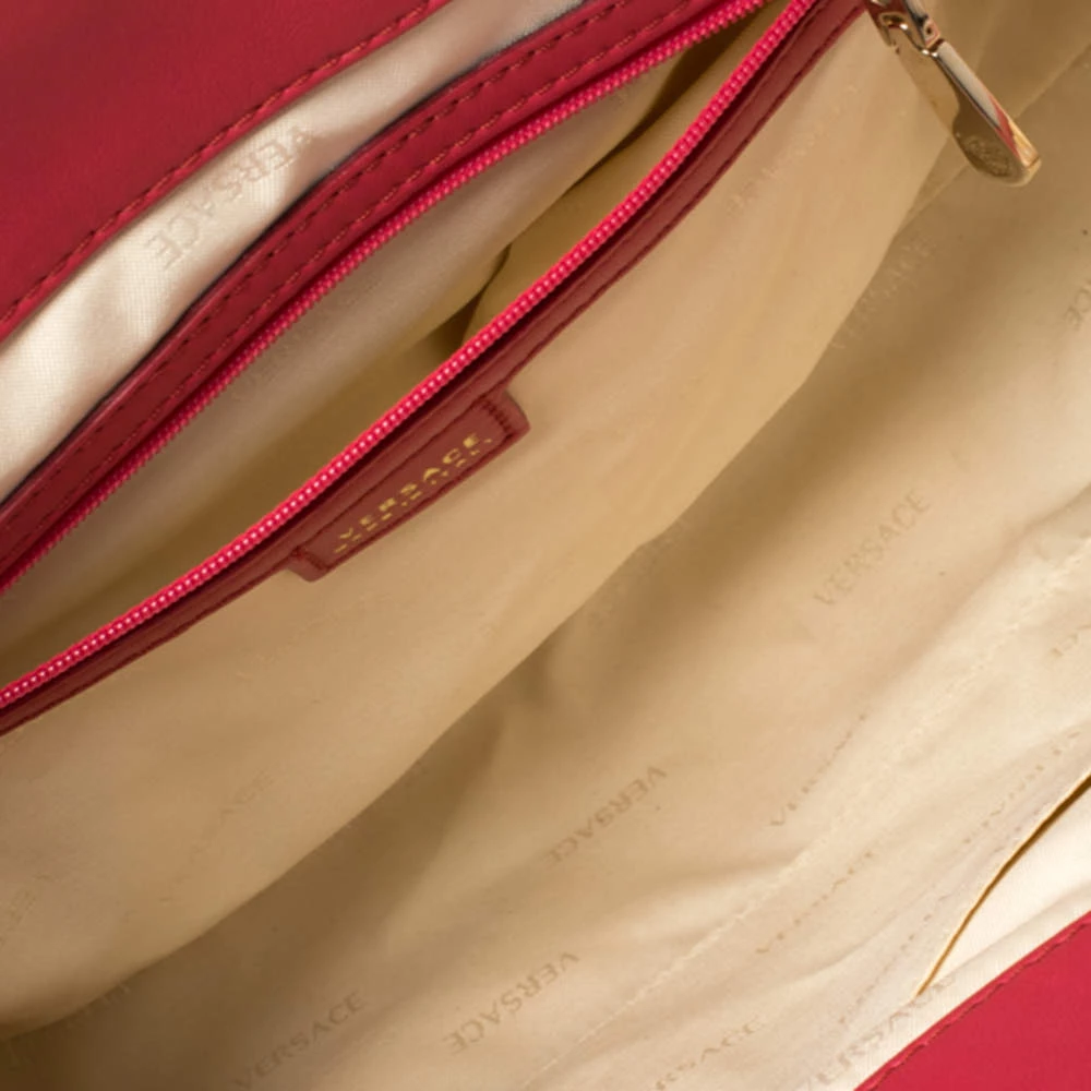 Versace Red Croc Embossed Leather Satchel For Women - Image 7