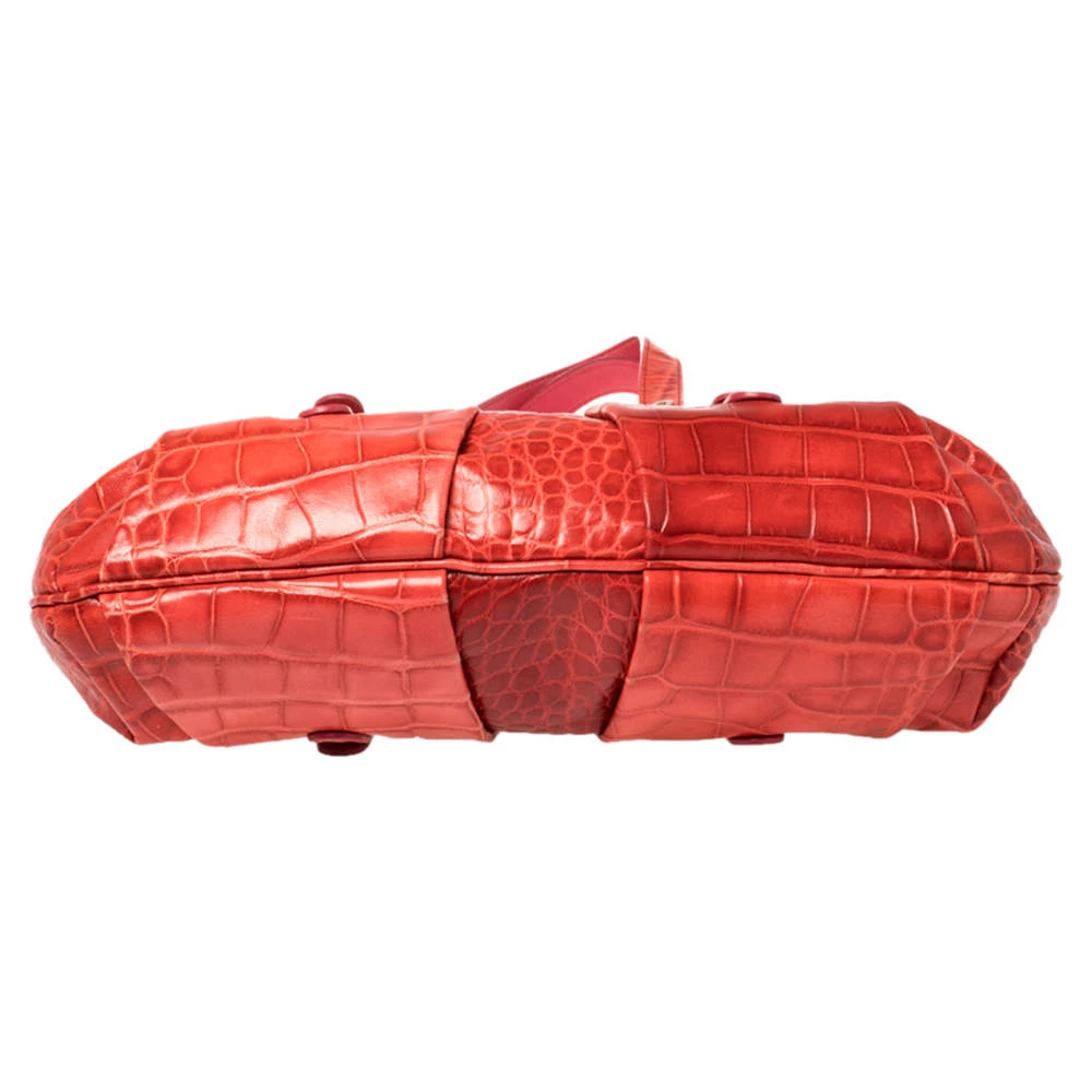 Versace Red Croc Embossed Leather Satchel For Women - Image 6