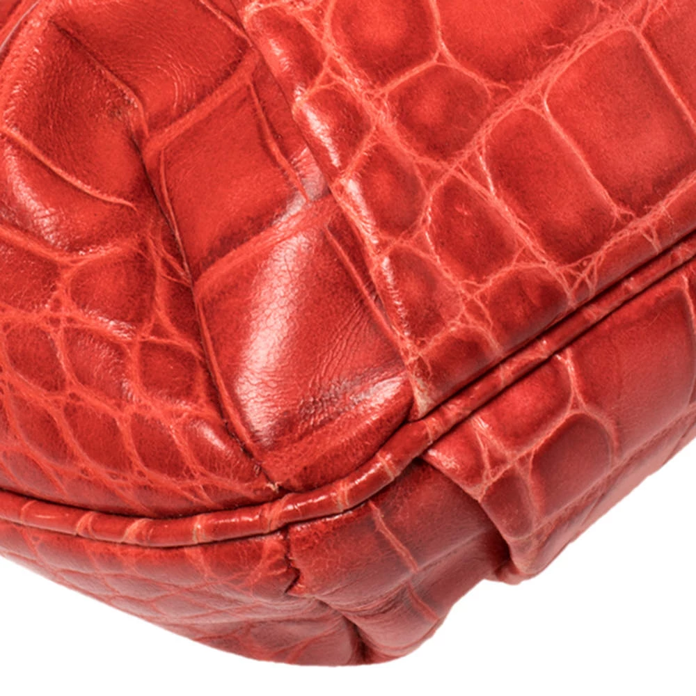 Versace Red Croc Embossed Leather Satchel For Women - Image 10