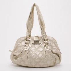 Versace Metallic Quilted Logo Leather Satchel For Women