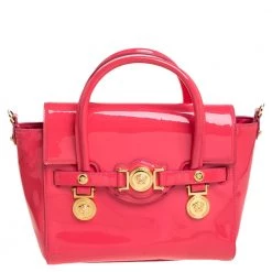 Versace Neon Pink Patent Leather Medusa Medallion Tote For Women
