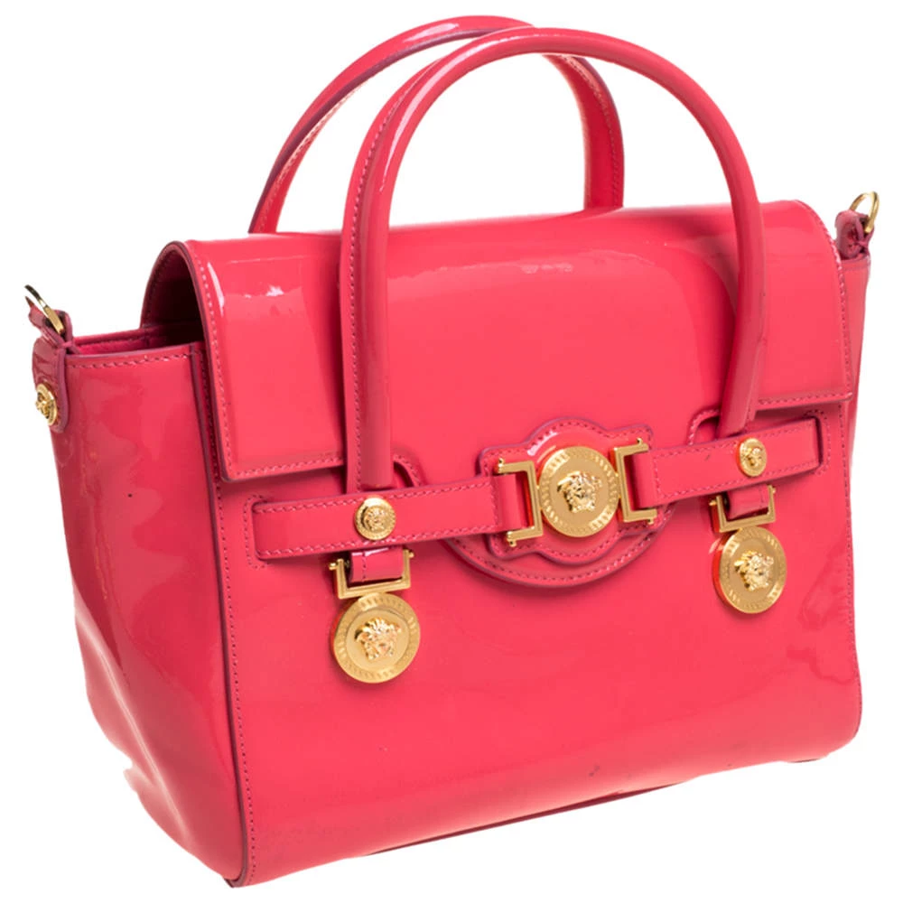 Versace Neon Pink Patent Leather Medusa Medallion Tote For Women - Image 3