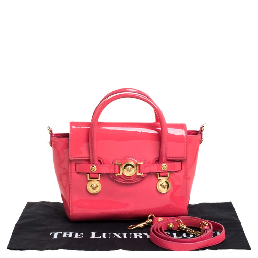 Versace Neon Pink Patent Leather Medusa Medallion Tote For Women - Image 9