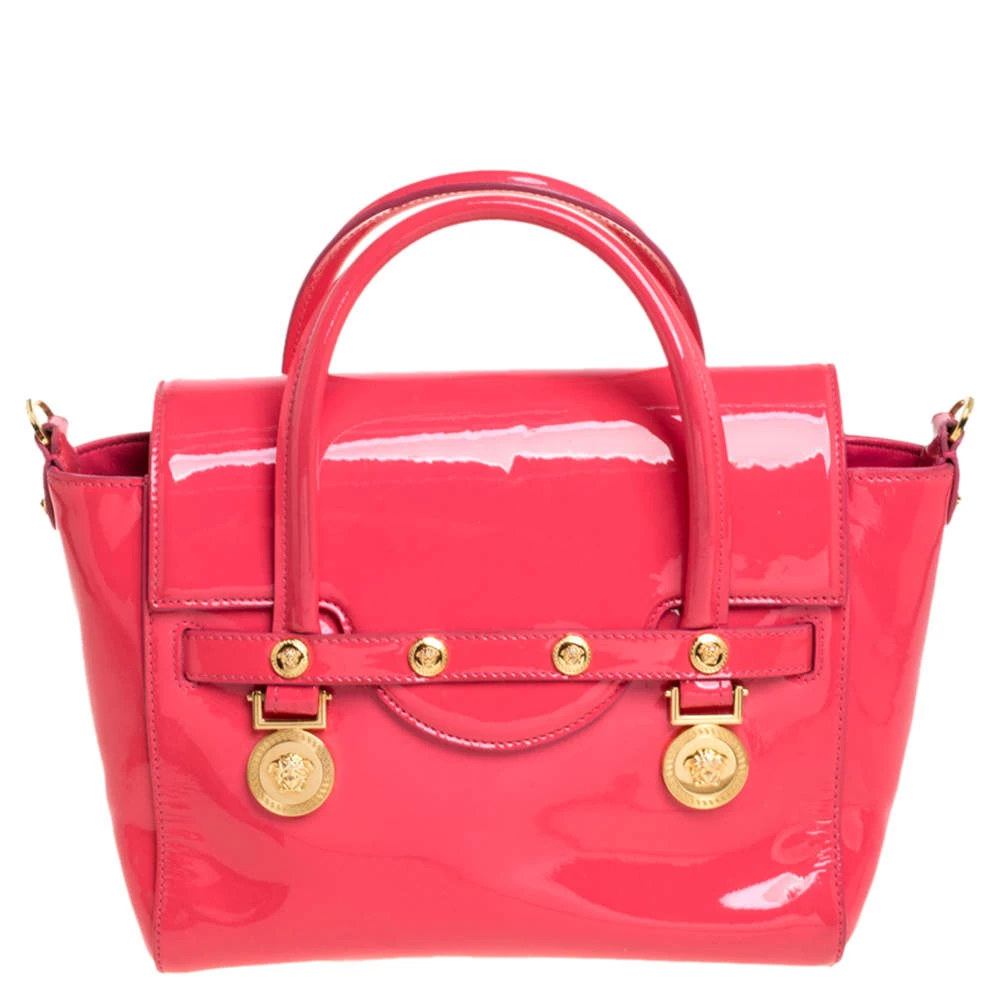 Versace Neon Pink Patent Leather Medusa Medallion Tote For Women - Image 4