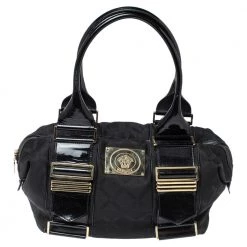 Versace Black Fabric And Patent Leather Medusa Logo Tote For Women