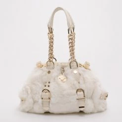 Versace White Chinchilla Madonna Boston Bag For Women