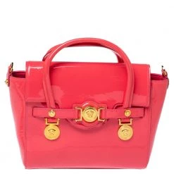 Versace Pink Patent Leather Medusa Medallion Tote For Women