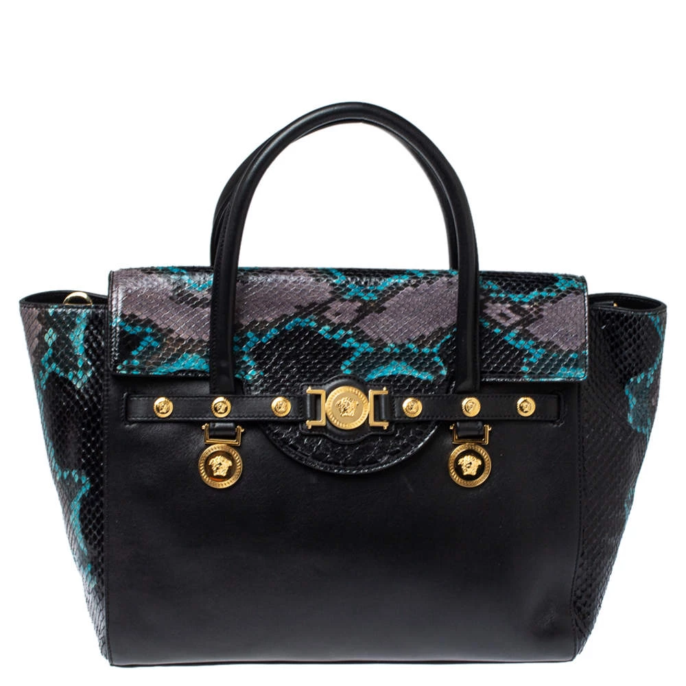 Versace Multcolor Leather And Snakeskin Medusa Medallion Tote For Women