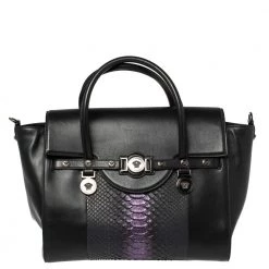 Versace Black Python And Leather Large Signature Tote For Women