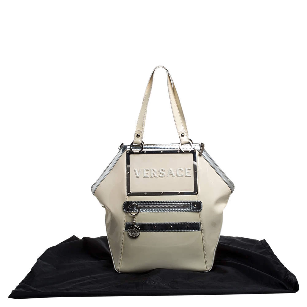 Versace Offf White/Silver Patent And Leather Hit Satchel For Women - Image 10