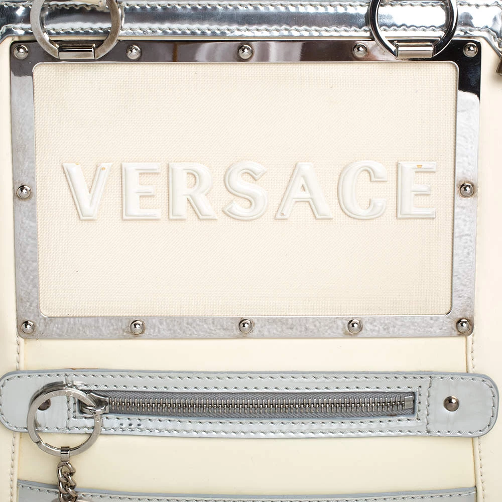 Versace Offf White/Silver Patent And Leather Hit Satchel For Women - Image 5