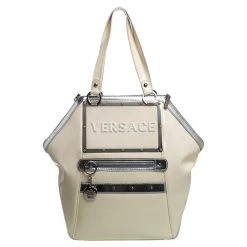 Versace Offf White/Silver Patent And Leather Hit Satchel For Women