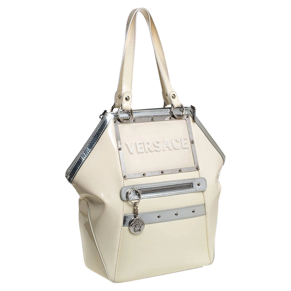 Versace Offf White/Silver Patent And Leather Hit Satchel For Women - Image 3