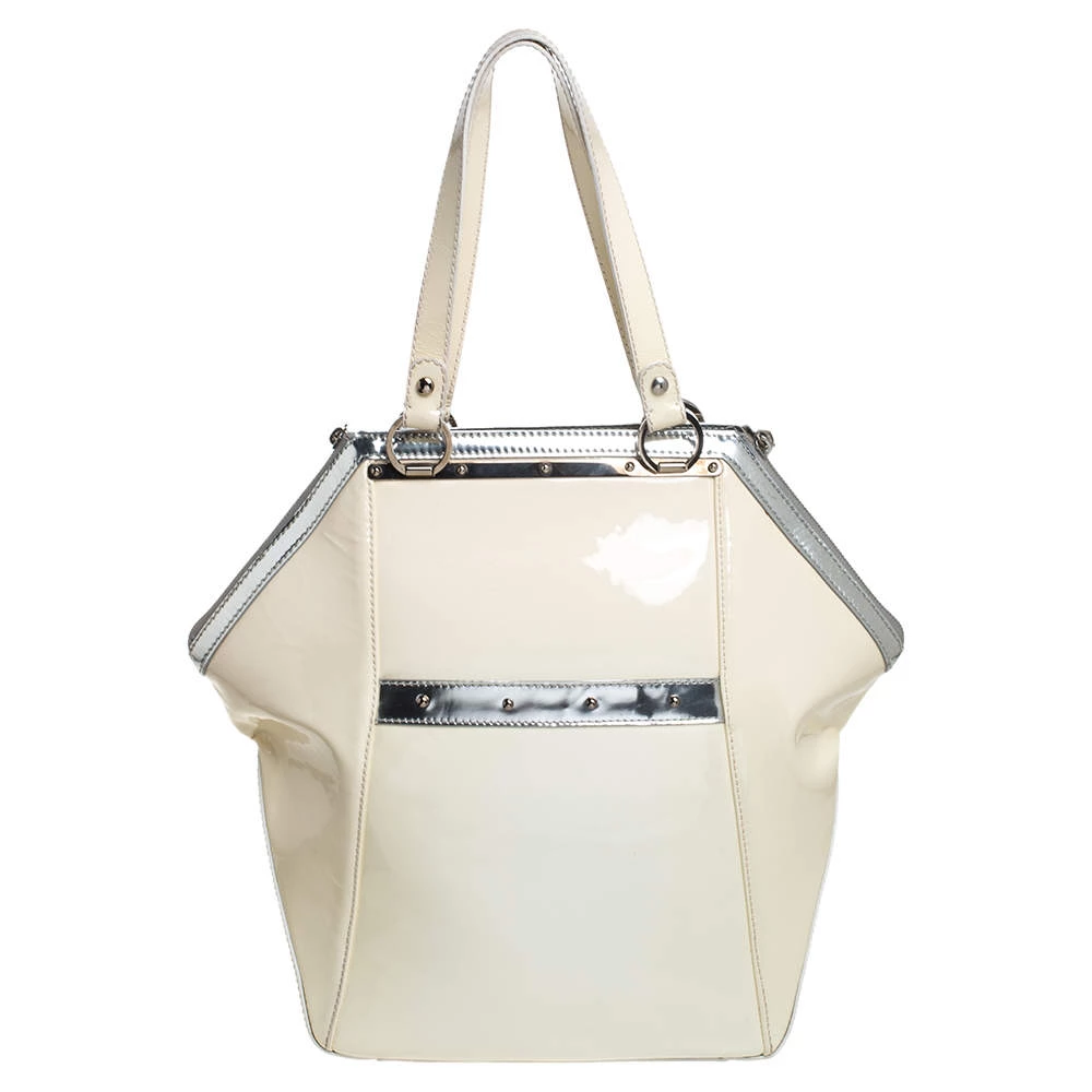 Versace Offf White/Silver Patent And Leather Hit Satchel For Women - Image 4