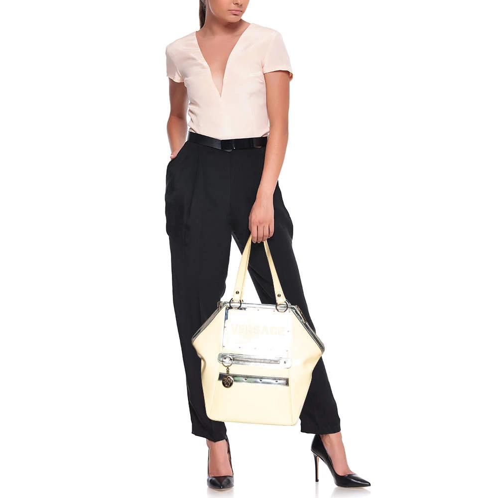 Versace Offf White/Silver Patent And Leather Hit Satchel For Women - Image 2