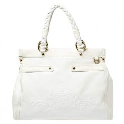 Versace White Leather Medusa Embossed Satchel For Women