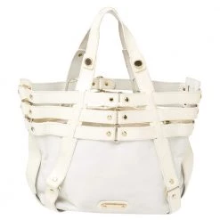 Versace White/Ivory Patent And Leather Cutout Tote For Women