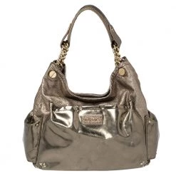 Versace Metallic Bronze Leather Pocket Shoulder Bag For Women