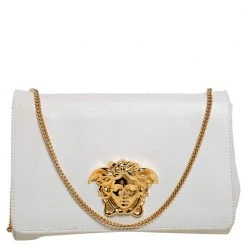 Versace White Leather Medusa Sultan Shoulder Bag For Women