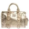 Versace Gold Ostrich Embossed Leather Snap Out Of It Satchel For Women