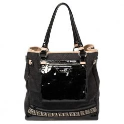 Versace Black Canvas And Patent Leather Tote For Women