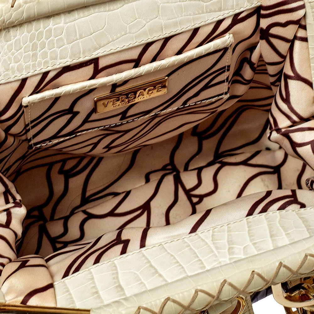 Versace Brown/Beige Croc Embossed Leather Madonna Satchel For Women - Image 7