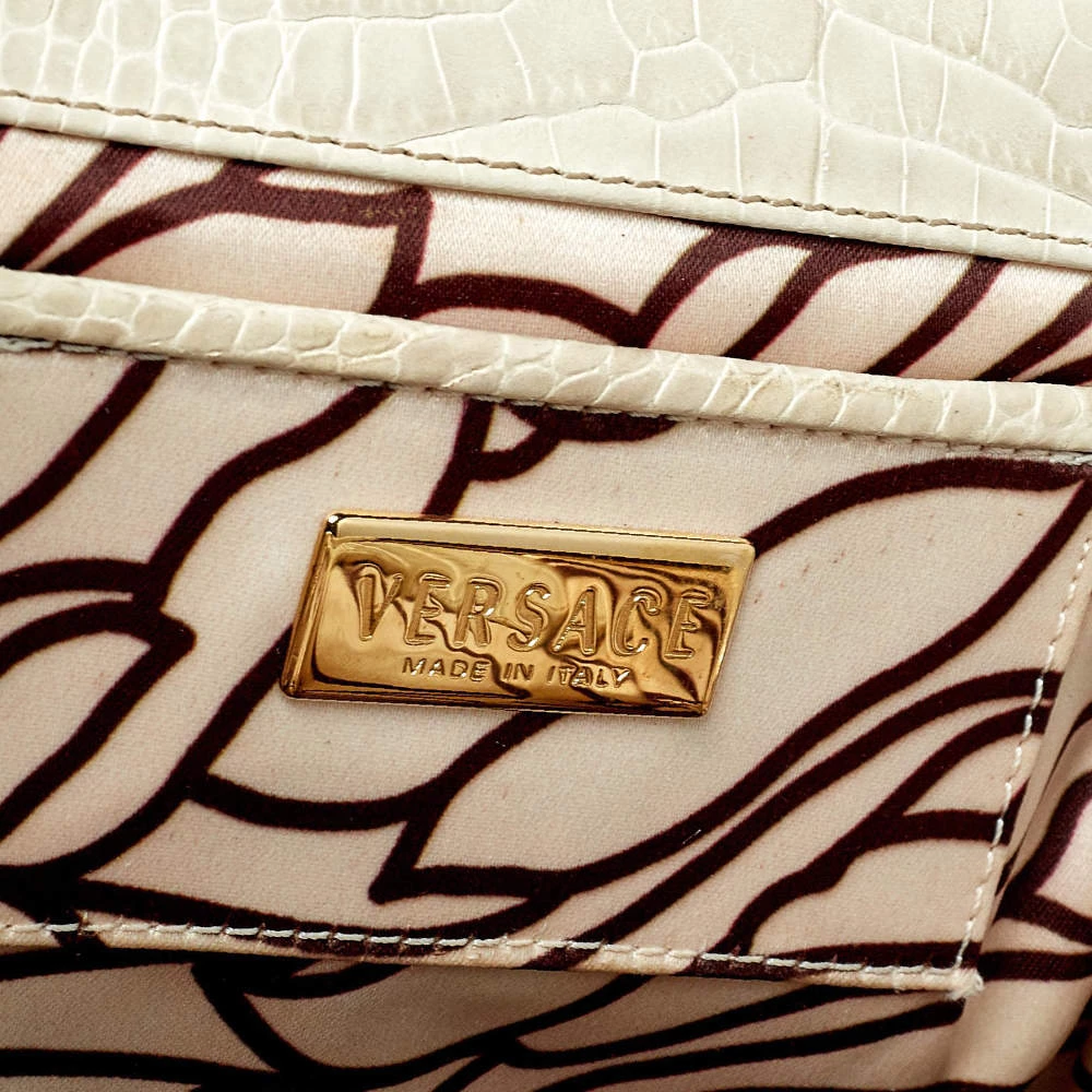 Versace Brown/Beige Croc Embossed Leather Madonna Satchel For Women - Image 8