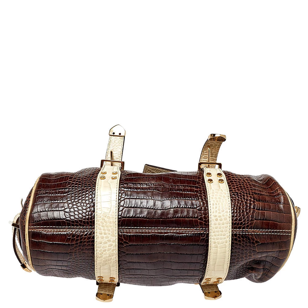 Versace Brown/Beige Croc Embossed Leather Madonna Satchel For Women - Image 6