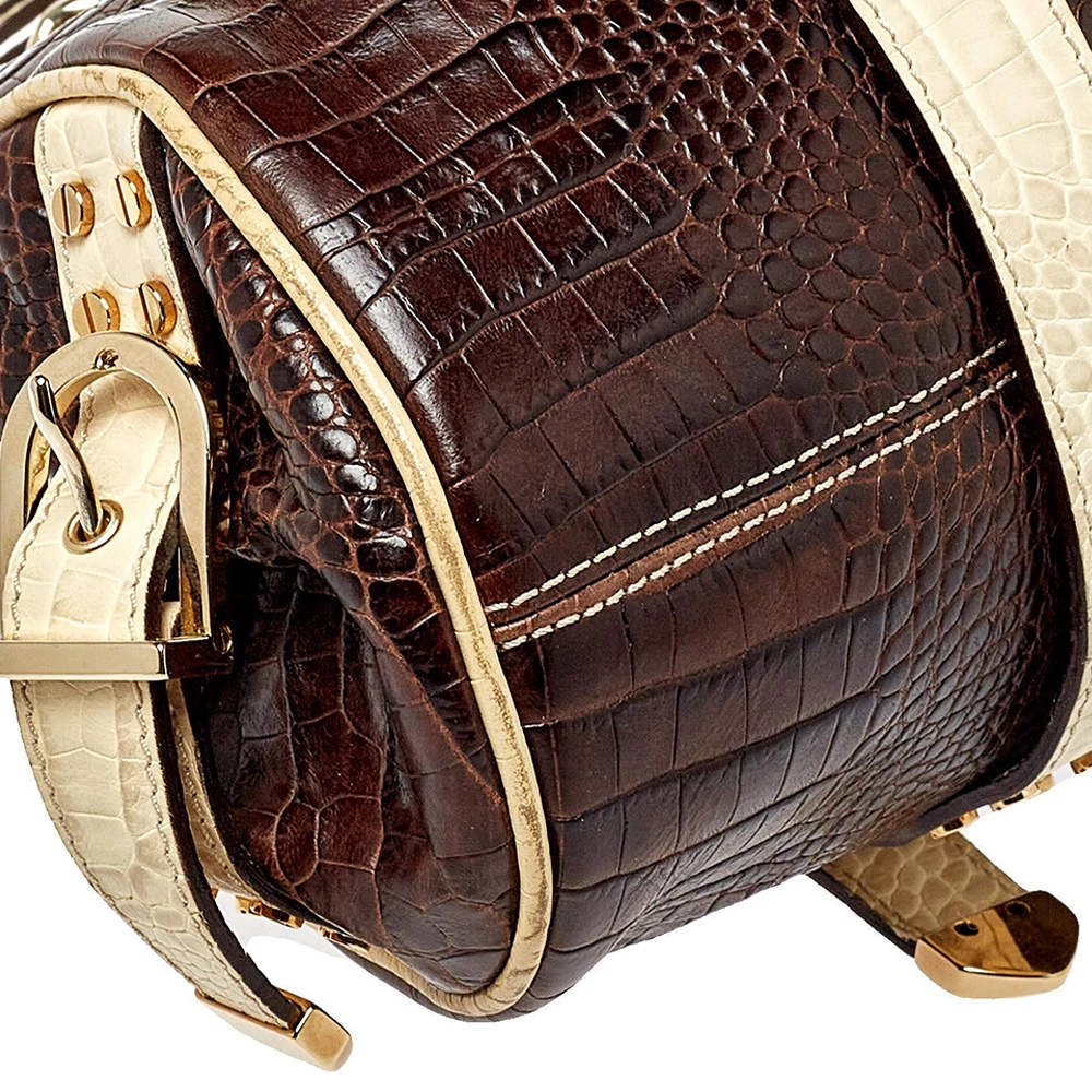 Versace Brown/Beige Croc Embossed Leather Madonna Satchel For Women - Image 10