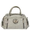 Versace Silver Croc Embossed Leather Satchel For Women