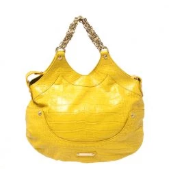 Versace Yellow Croc Embossed Leather Kiss Shoulder Bag For Women