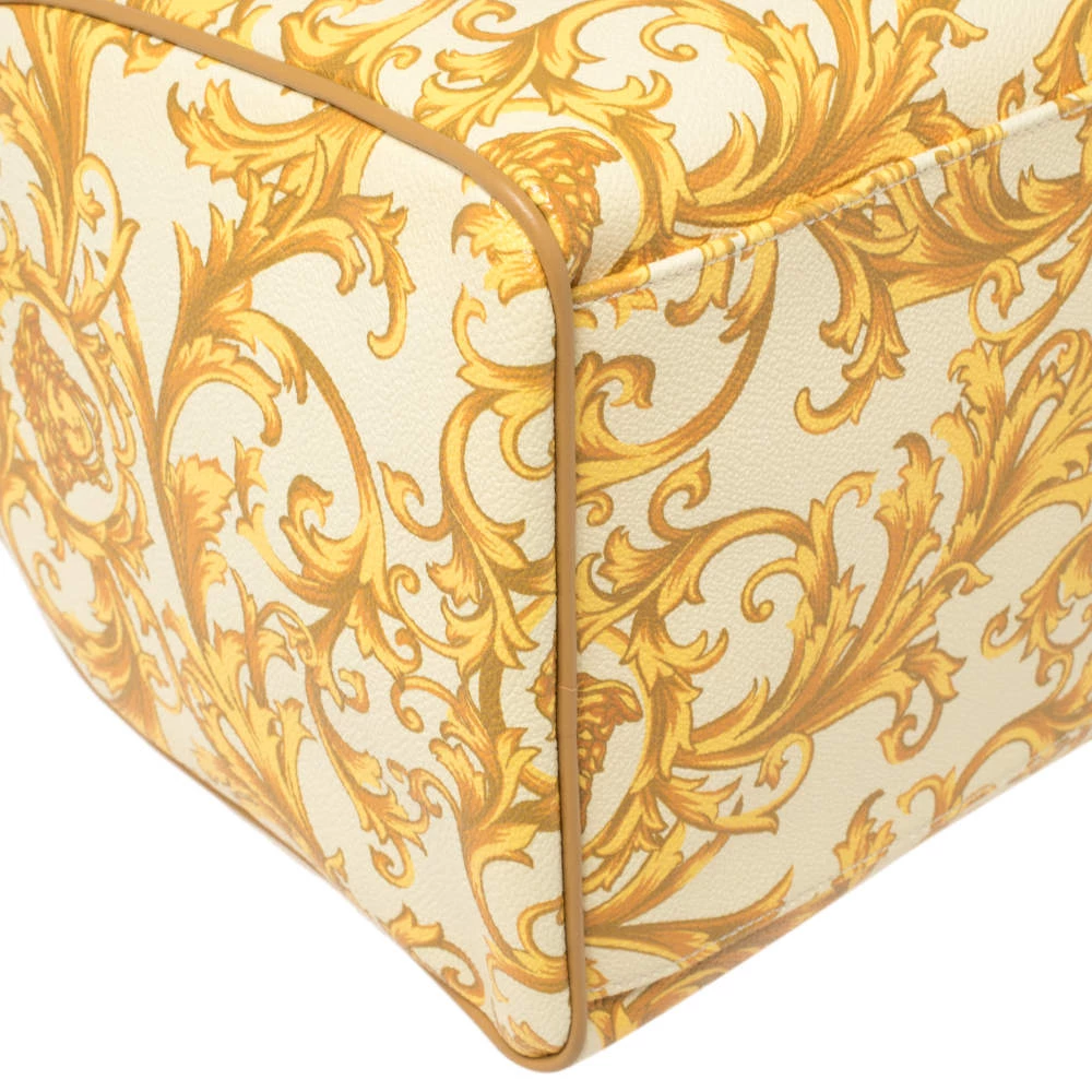 Versace Mustard/Beige Printed Coated Canvas And Leather Medusa Boston Bag For Women - Image 10