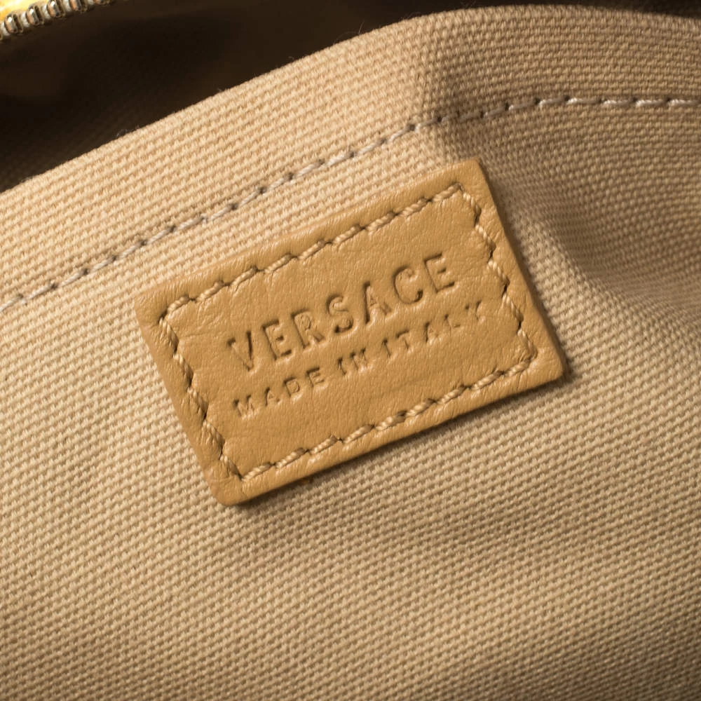 Versace Mustard/Beige Printed Coated Canvas And Leather Medusa Boston Bag For Women - Image 8