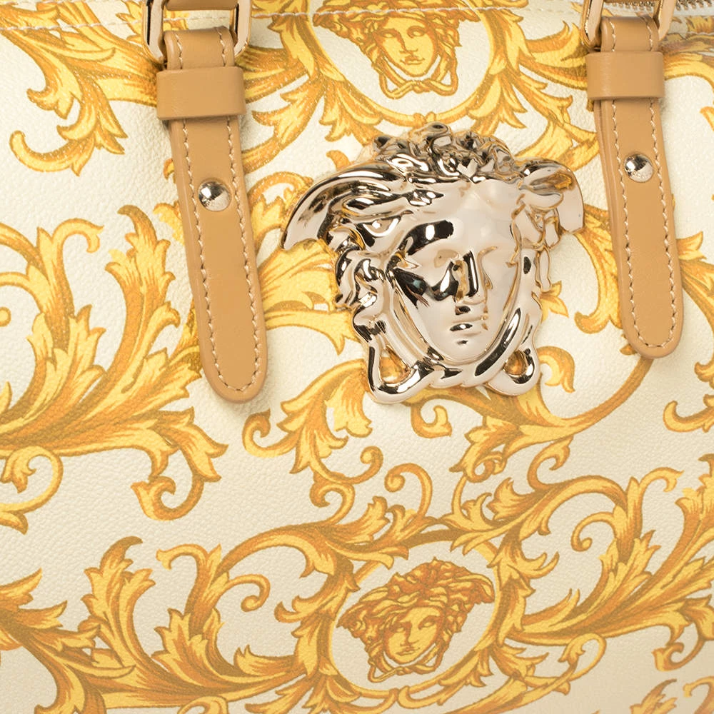 Versace Mustard/Beige Printed Coated Canvas And Leather Medusa Boston Bag For Women - Image 5