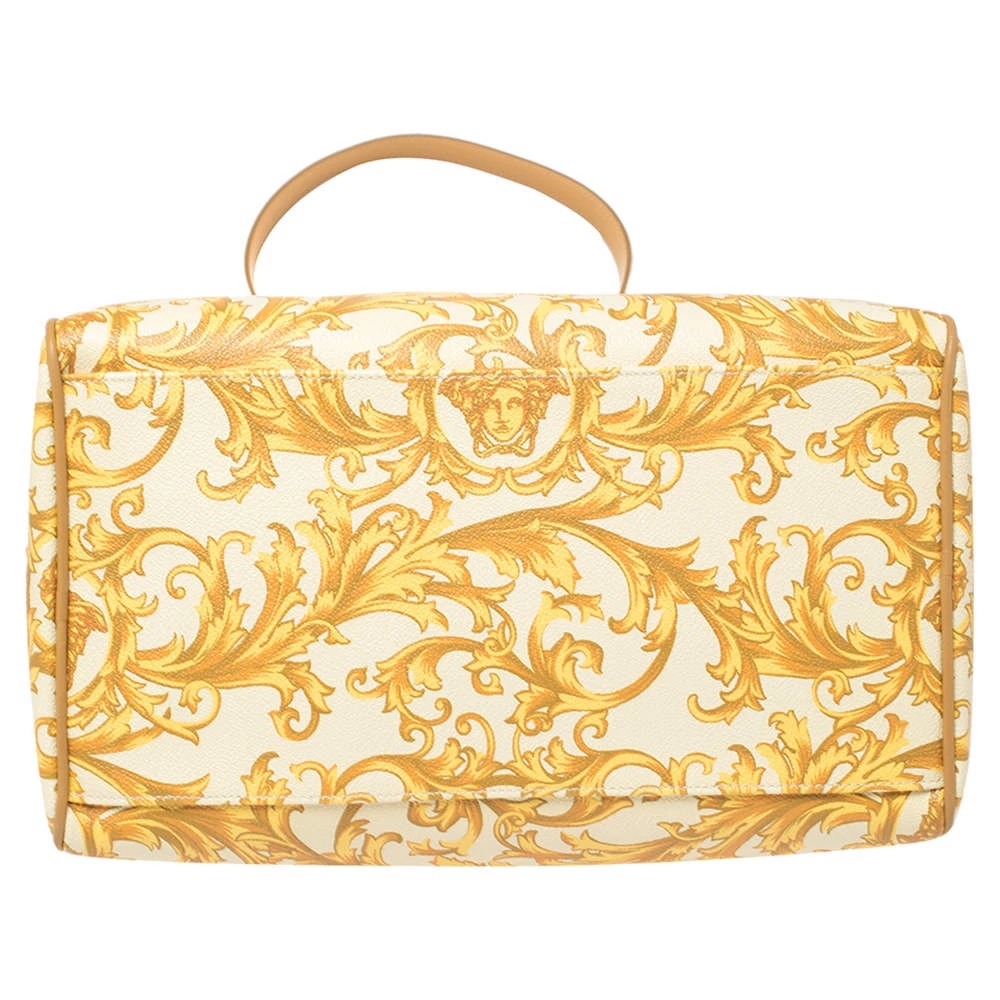 Versace Mustard/Beige Printed Coated Canvas And Leather Medusa Boston Bag For Women - Image 6
