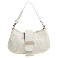 Versace White Pleated Leather Studded Hobo For Women