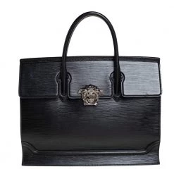 Versace Black Textured Leather Palazzo Empire Tote For Women