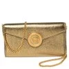 Versace Metallic Gold Leather Medusa Wallet On Chain For Women